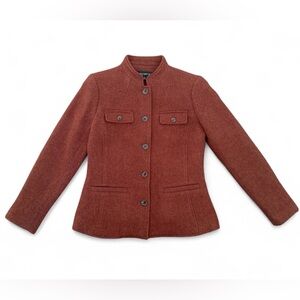 Talbots Wool Band-Collar Jacket Women’s Size 2 Brown Moto Blazer Wool Blend Warm